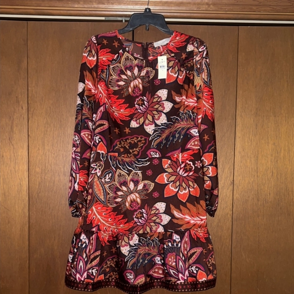 LOFT Multicolor Floral Fall Autumn Dress Size 6